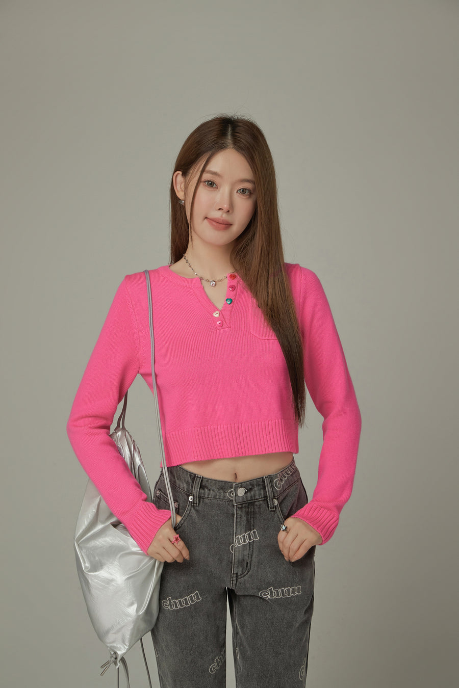 CHUU Rainbow Button Knit Top