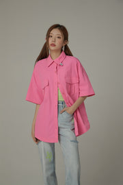 Multi-Pocket Short Sleeve Shirt Jacket