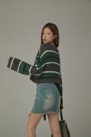 Color Combination Striped Cropped Knit Sweater