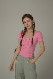 U-Neck Half Button Top