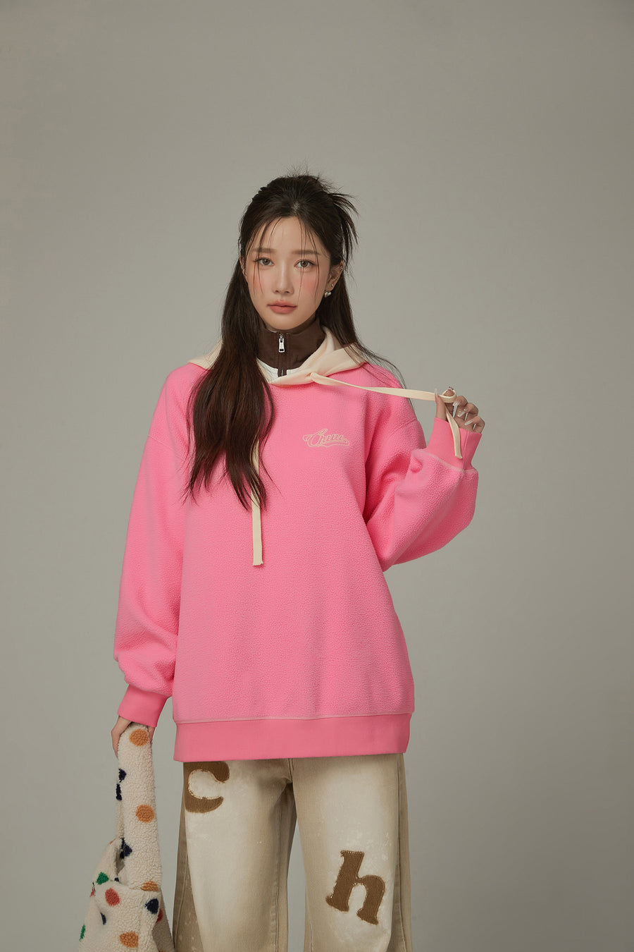 CHUU Fleece Color Combination Hoodie