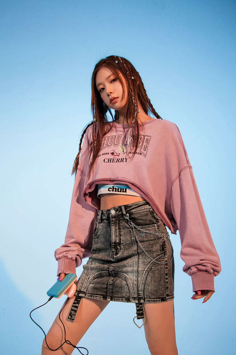 CHUU Size Doesnt Matter Cherry Crop Boxy Sweatshirt