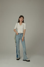 High Waist Frayed Bootcut Denim Jeans