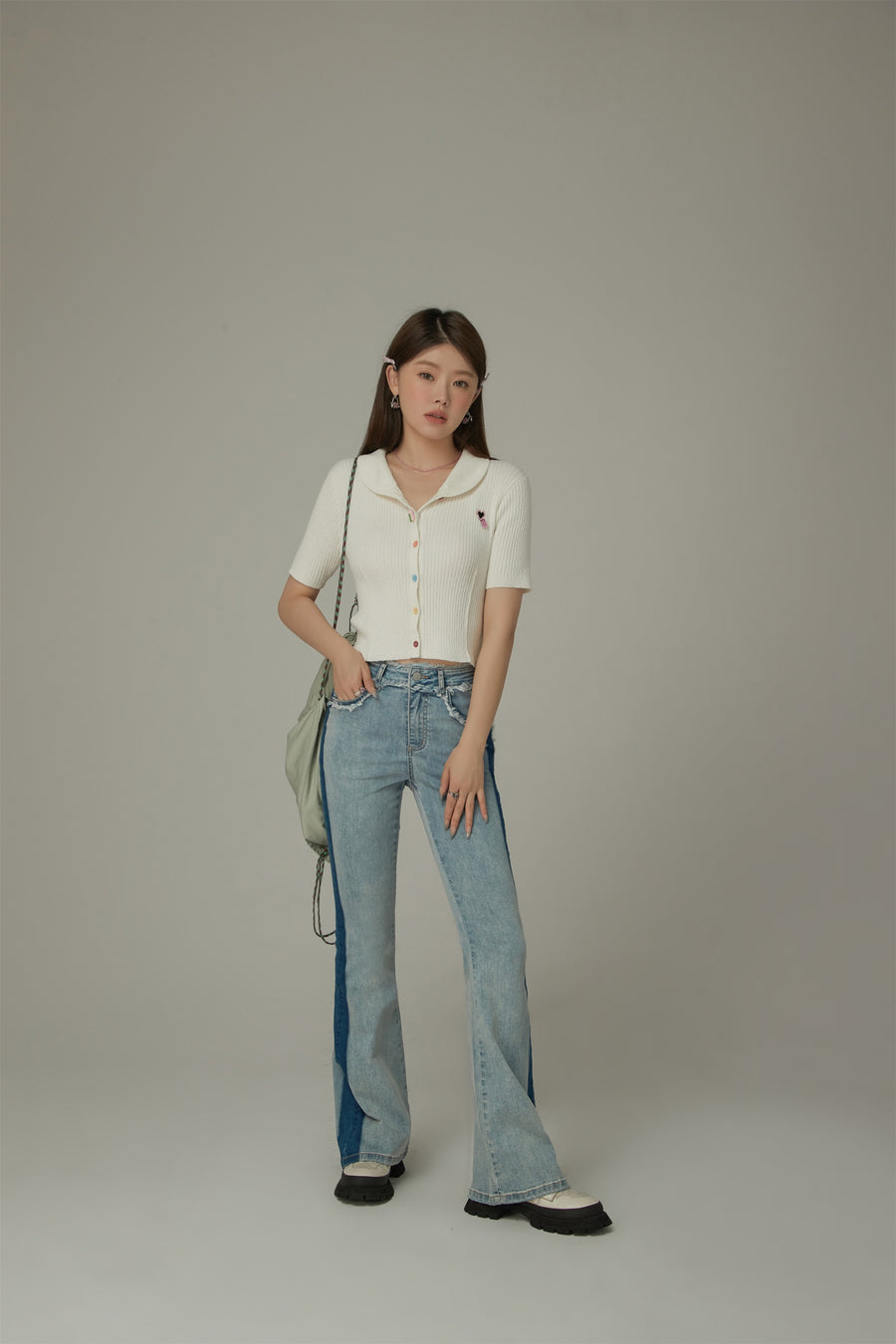 CHUU High Waist Frayed Bootcut Denim Jeans