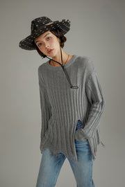 Side Front Slit Long Knit Sweater