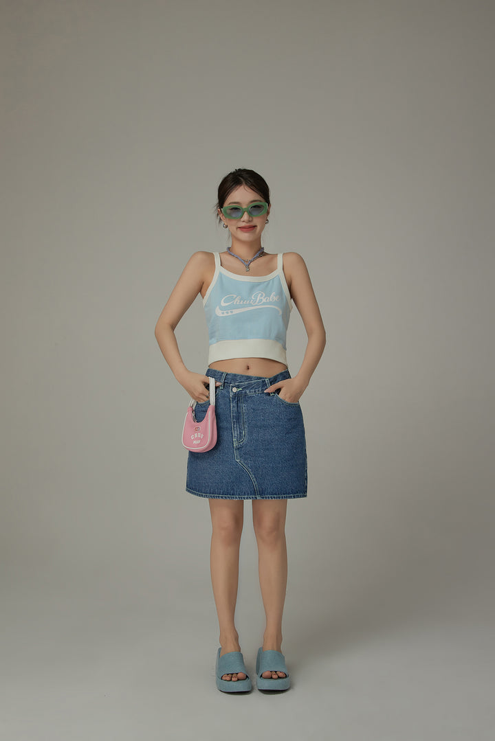 Asymmetrical Button Daily Denim Mini Skirt