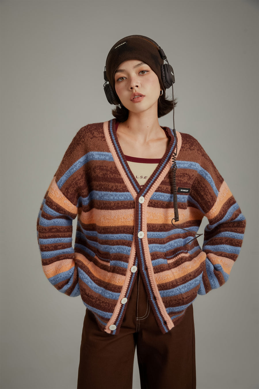 CHUU Striped Knit Cardigan