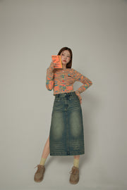 Vintage Slit Denim Skirt