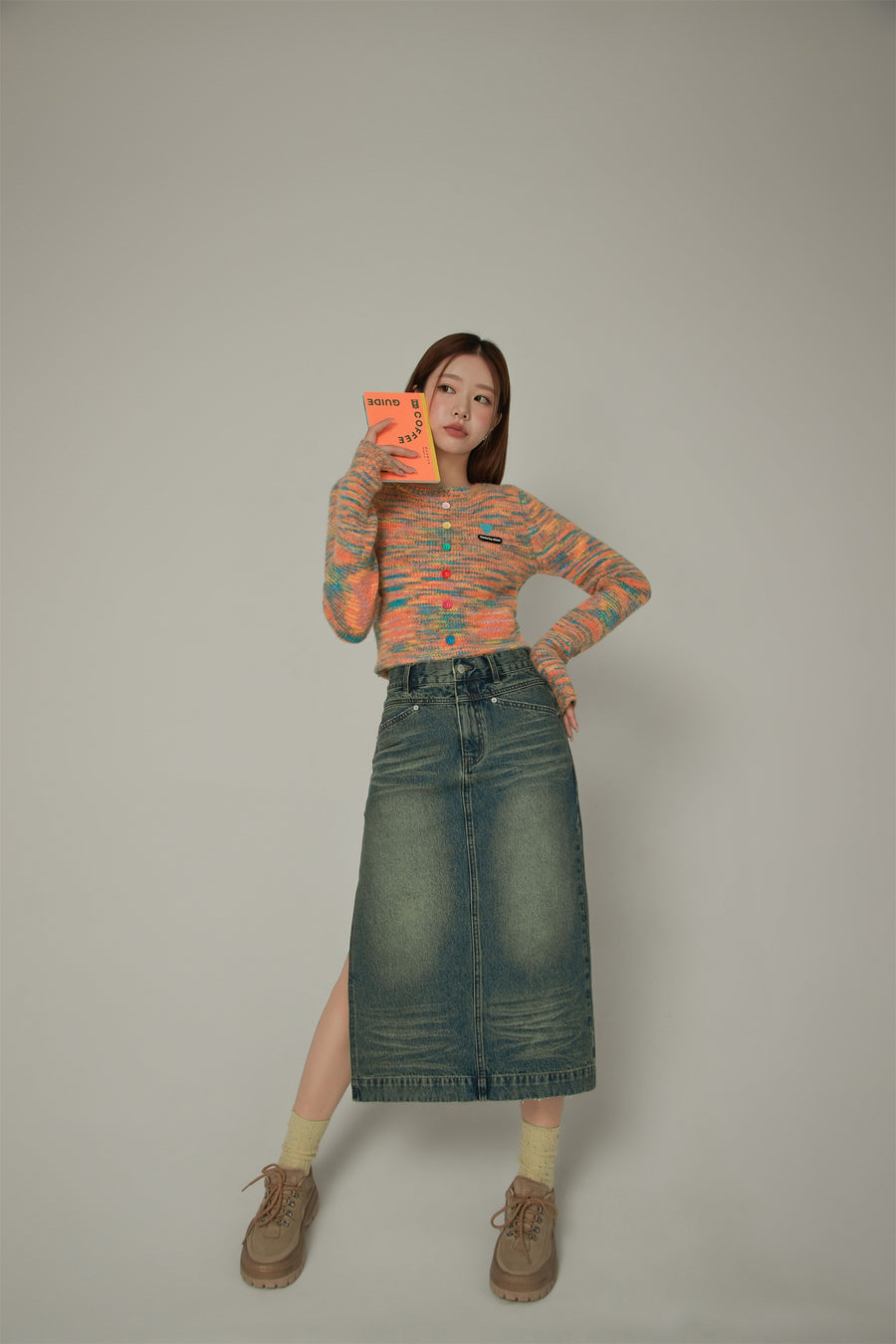 CHUU Vintage Slit Denim Skirt