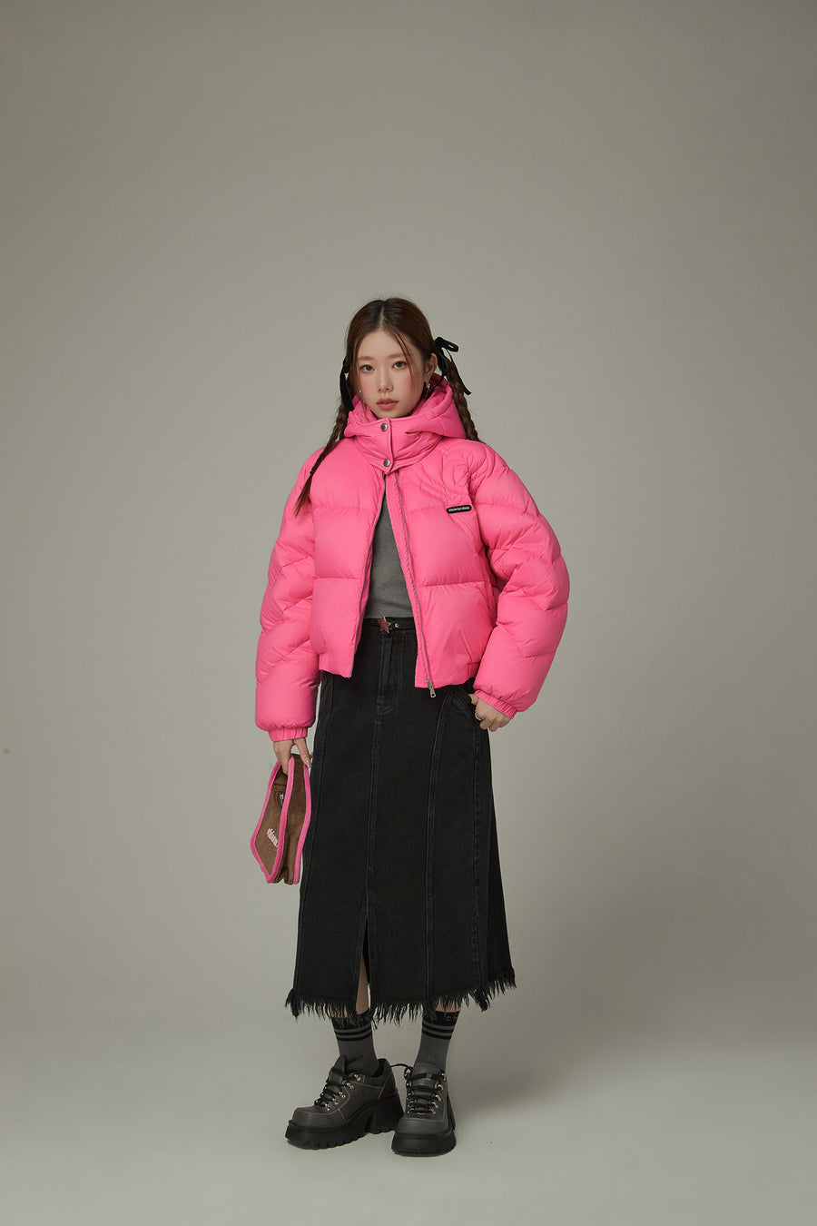 CHUU Colored Hooded Simple Padded Jacket