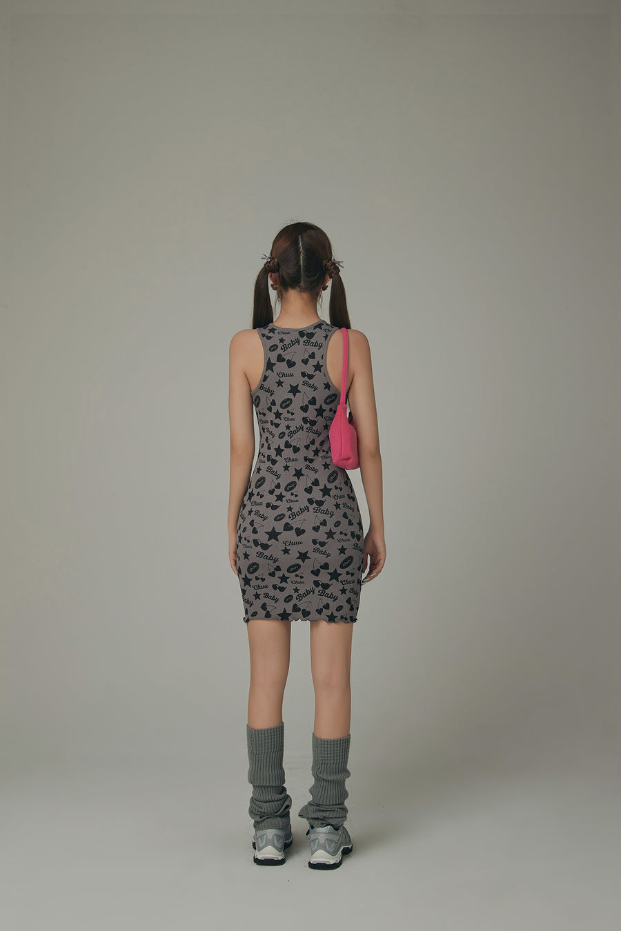 CHUU Frilly Hem Sleeveless Logo Mini Dress