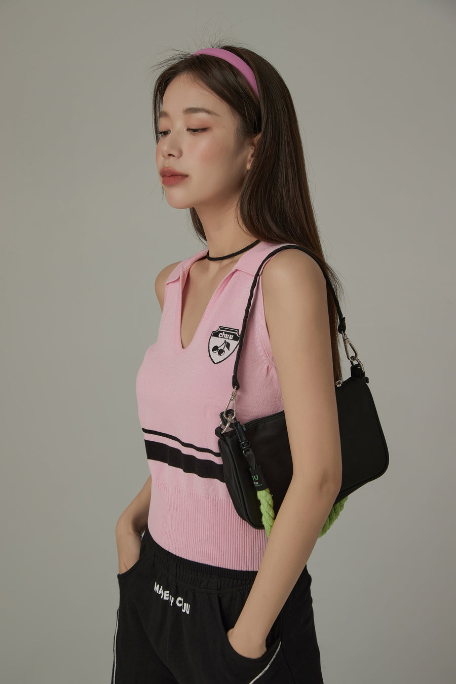 CHUU Knit Colorblock Open Collar Sleeveless Vest