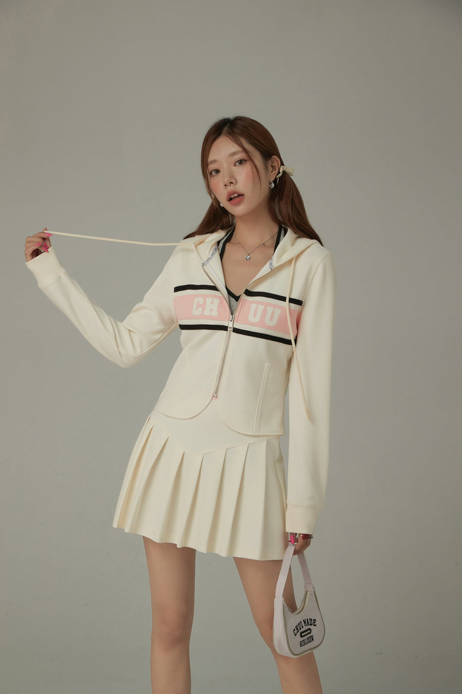 CHUU Color Line Pleated Sporty Mini Skirt