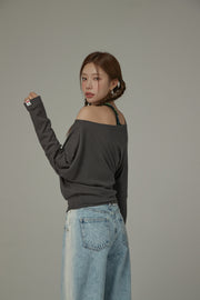 Off The Shoulder Loosefit Long Sleeve Basic T-Shirt