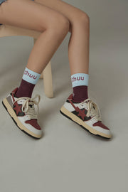 Chuu Lettering Distressed High Socks