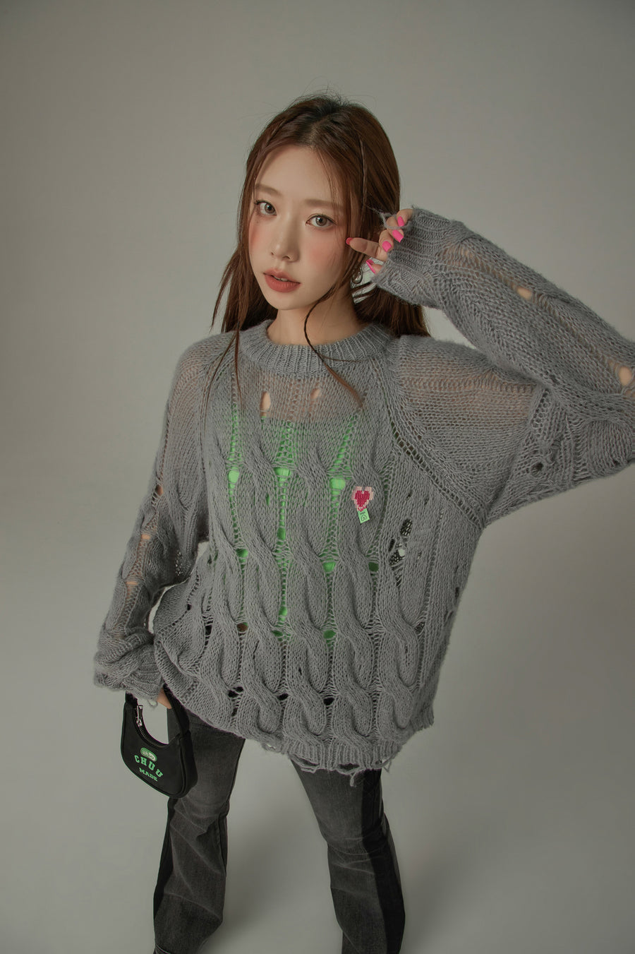 CHUU Color Distressed Knit Loosefit Sweater