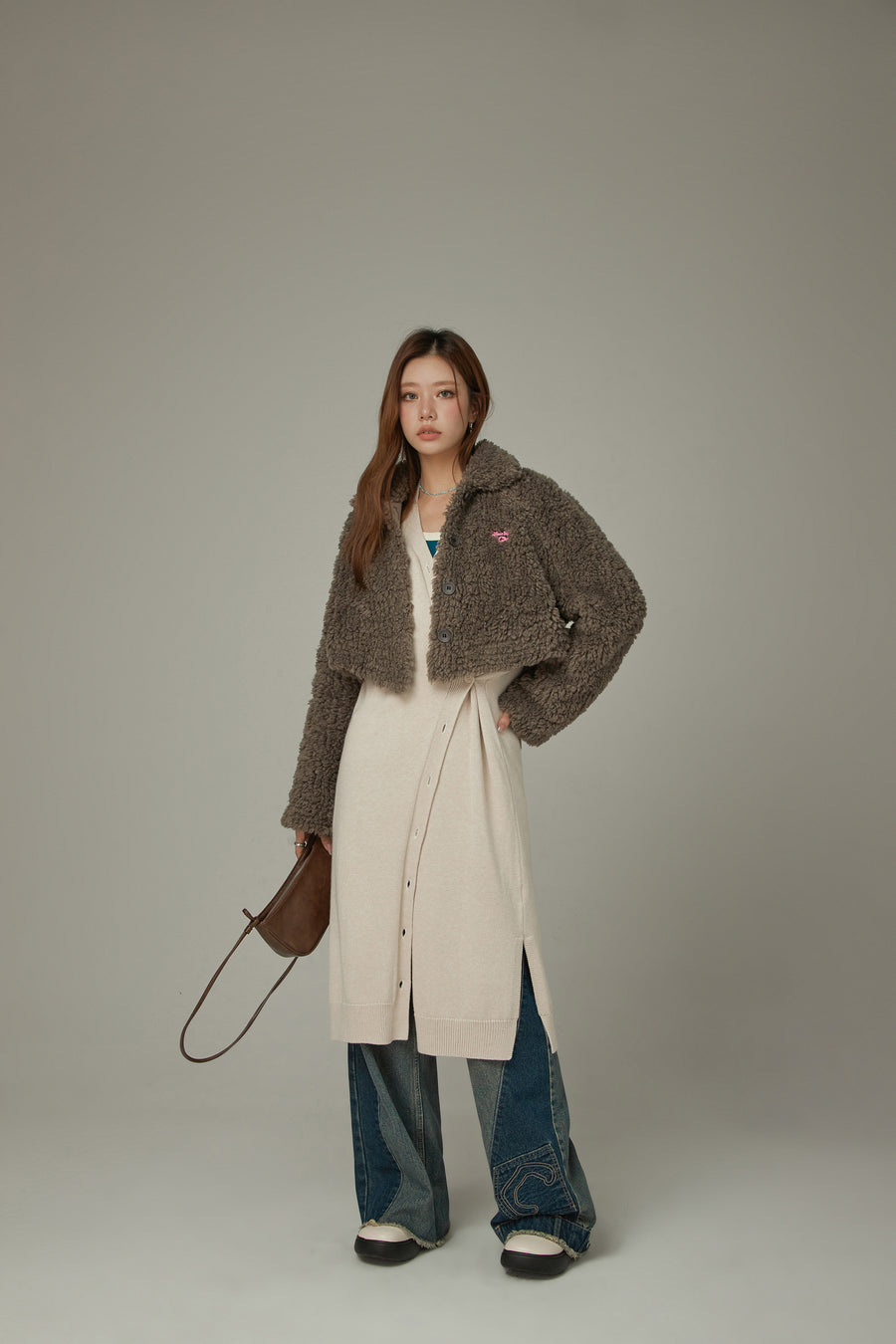 CHUU Slit Wrap Button Knit Long Cardigan