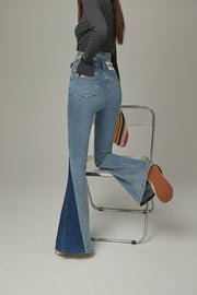 Criss Cross Belt Two Toned Bootcut Denim Pants