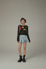 Colorful Flowers Crop Knit Sweater