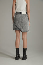 Unbalanced High Waist Denim Mini Skirt