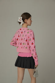 Cherry Hearts Knit Button Cardigan