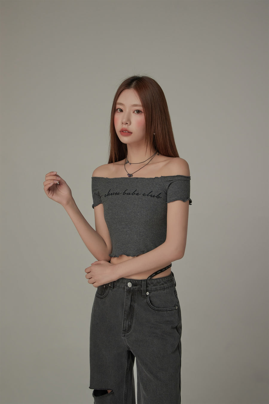 CHUU Chuu Babe Club Ruffled Off-The-Shoulder T-Shirt