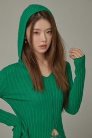 Slit Ribbed Hood Knit Sweater