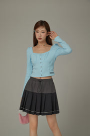 Heart Buttons Square Puff Sleeve Top