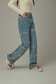 Logo Lettering Bootcut Denim Jeans