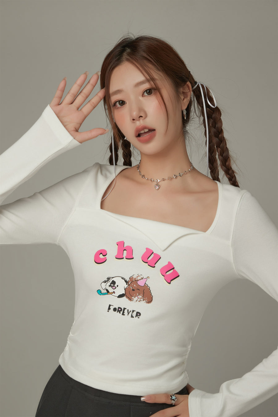 CHUU Logo Puppy Shirring Color T-Shirt