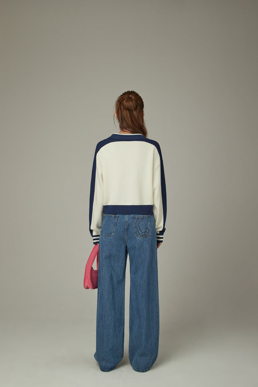 CHUU Open Collar Color Knit Sweater