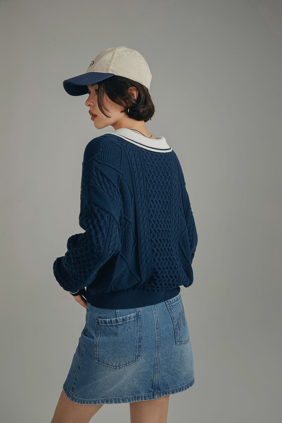 CHUU Polo Neck Color Varsity Knit Sweater