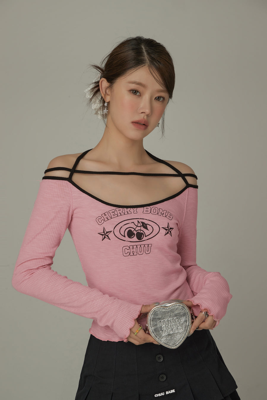 CHUU Chest Strings Long Sleeves Top