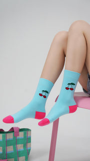 Color Two Toned Cherry High Socks