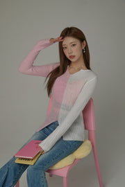 Bicolor Block Long Sleeves Knit Sweater