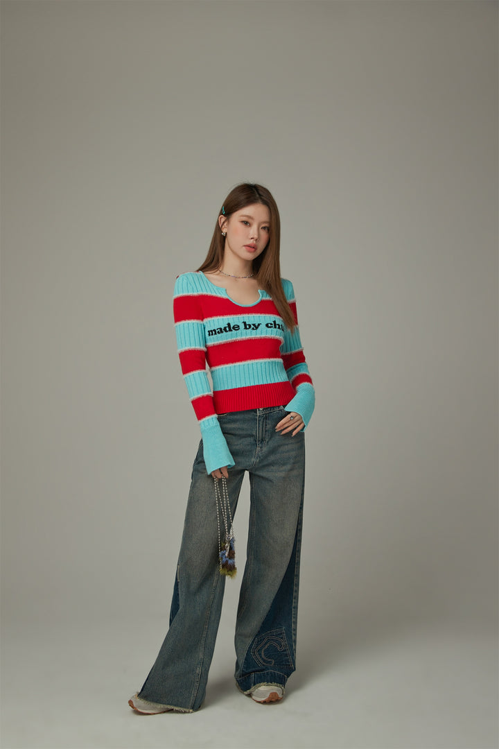 Logo Color Stripe Knit Sweater