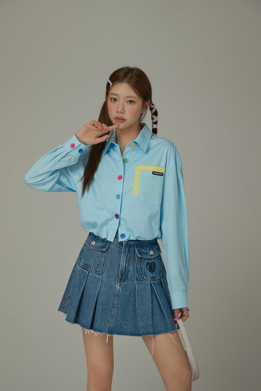 CHUU Stars In The Stripes Cropped Shacket