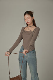 Halterneck Asymmetrical Button Top