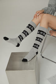 Color Combination Lettering High Socks