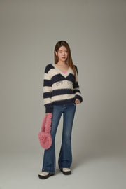 Striped V-Neck Knit Sweater