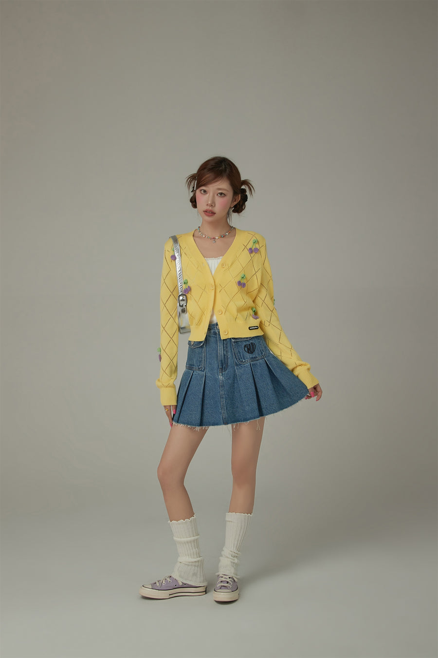 CHUU Argyle Knit Cherry Button Cardigan