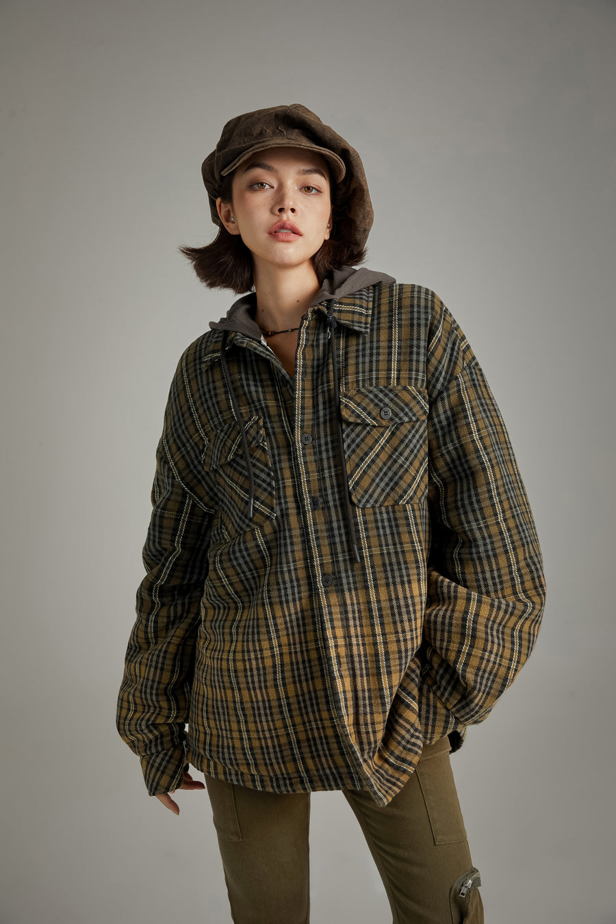 CHUU Logo Check Boxy Shacket