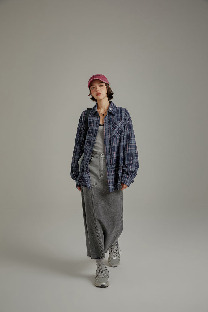 Back Logo Checked Loose Fit Shirt