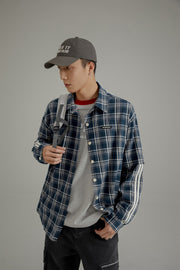 Retro Check Stitching Long Sleeve Shirt