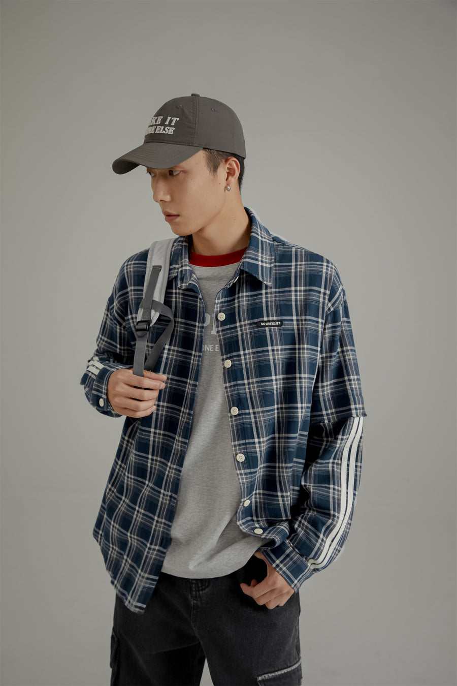 CHUU Retro Check Stitching Long Sleeve Shirt