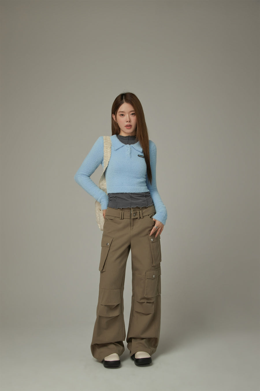 CHUU Polo Neck Crop Knit Top