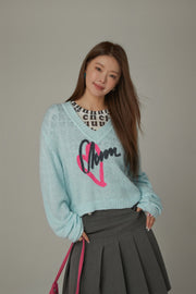 Logo Heart V-Neck Knit Sweater