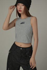 Chuu Cherry Back-Open Sleeveless Crop T-Shirt