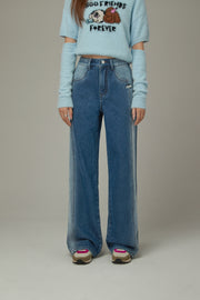 Color Matching Brushed Denim Jeans