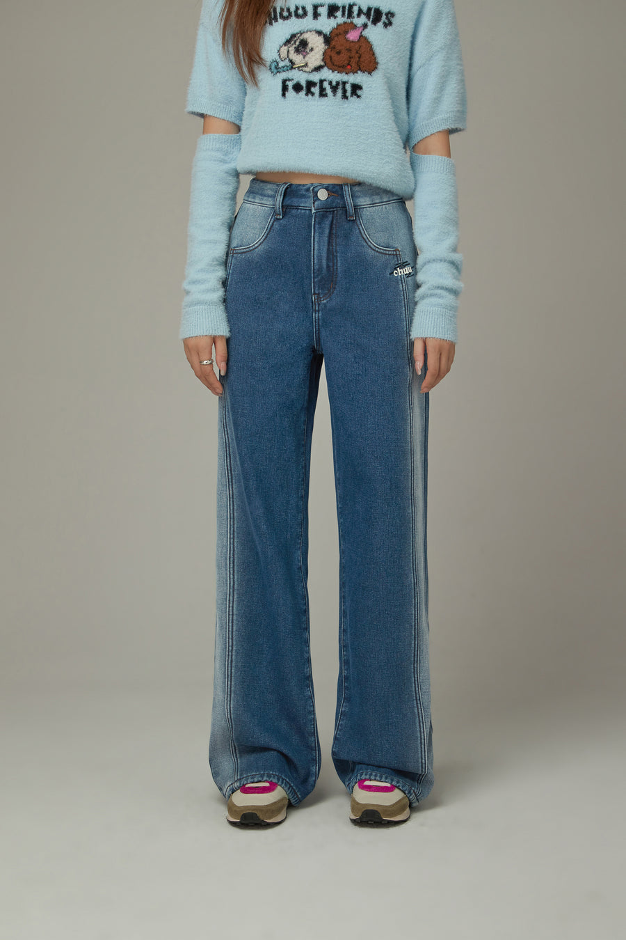 CHUU Color Matching Brushed Denim Jeans